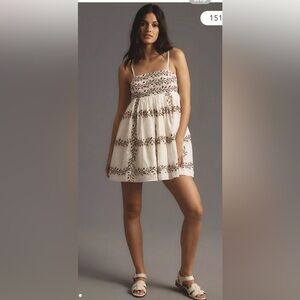 NWT Anthropologie size S embroidered Cream Floral Mini Dress